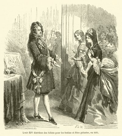Louis XIV distributes tickets for feasts and galant parties, 1664 by French School